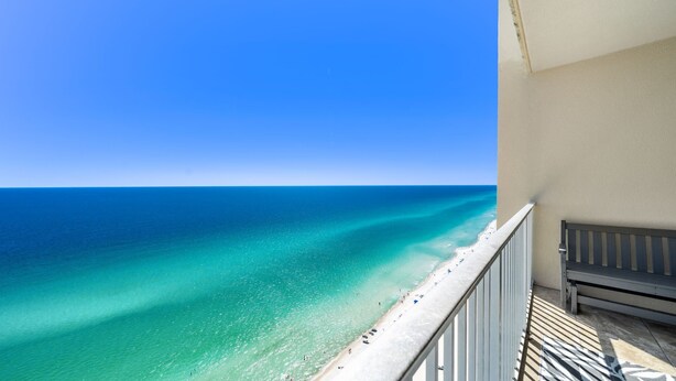 A balcony with a view of a beach and ocean. - Sept/Oct Open!* Beautiful condo! (Panama City Beach)