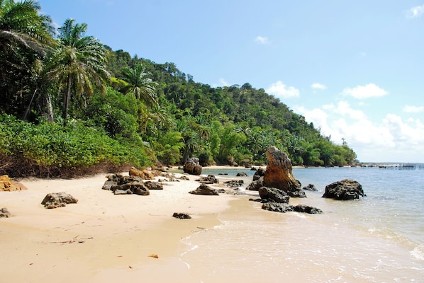 Beach nearby, white sand, 20 beach bars