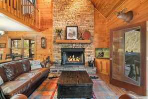 Cabin, Multiple Beds, Hot Tub, Mountain View (Peace of Paradise) | Living area | 42-inch flat-screen TV with digital channels, fireplace - New! Riverfront Retreat Sleeps 12 Ellijay (Ellijay)
