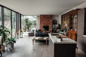 TV, fireplace