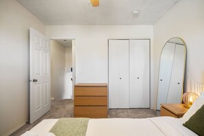1 bedroom, desk, iron/ironing board, travel cot