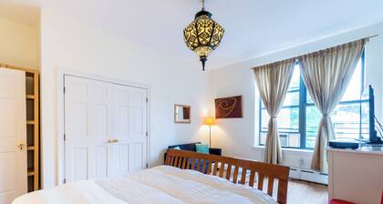spacious quiet bright 2-bedroom 2 bathroom in a Harlem brownstone with AC, WiFi