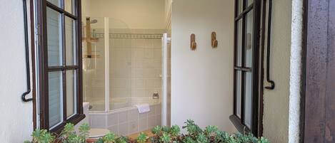 Eco-friendly toiletries, hair dryer, towels, soap