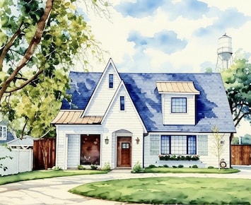 Watercolor Rendition of the front elevation.
