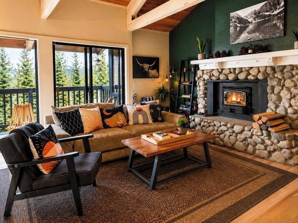 Una Smart TV, una chimenea, libros