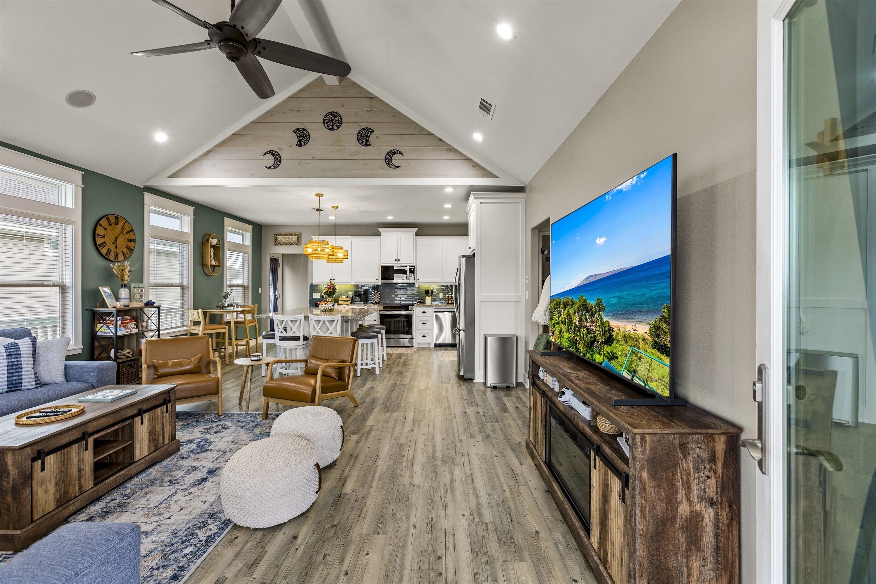 Smart TV, fireplace, video games, table football