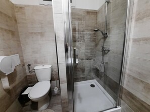 Shower, hair dryer, toilet paper