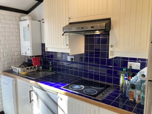 Frigorífico, microondas, horno y placa de cocina