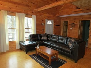 Tv, eldstad, dvd-spelare och böcker