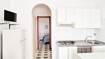 Fridge, stovetop, cookware/dishes/utensils