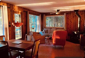 Smart TV, DVD player, books, music library