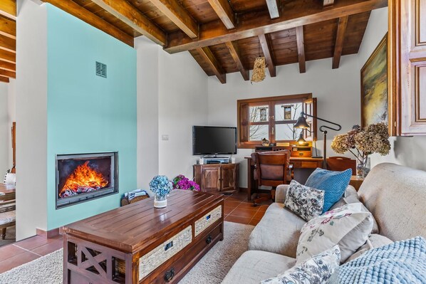 TV, fireplace