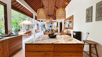 Villa, 4 Bedrooms, Garden View | Private kitchen | Full-sized fridge, microwave, toaster, high chair