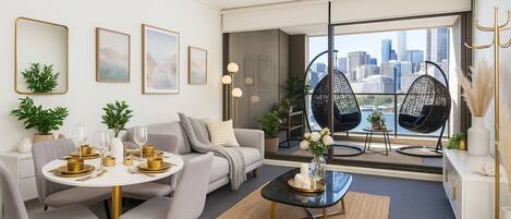 Deluxe-huoneisto, kaupunkinäköala | Oleskelualue