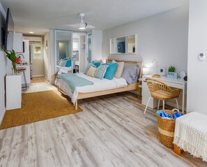 1 bedroom, desk, iron/ironing board, travel cot