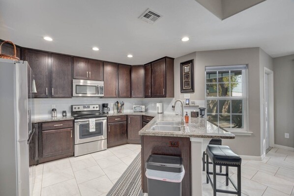 Fridge, microwave, oven, dishwasher