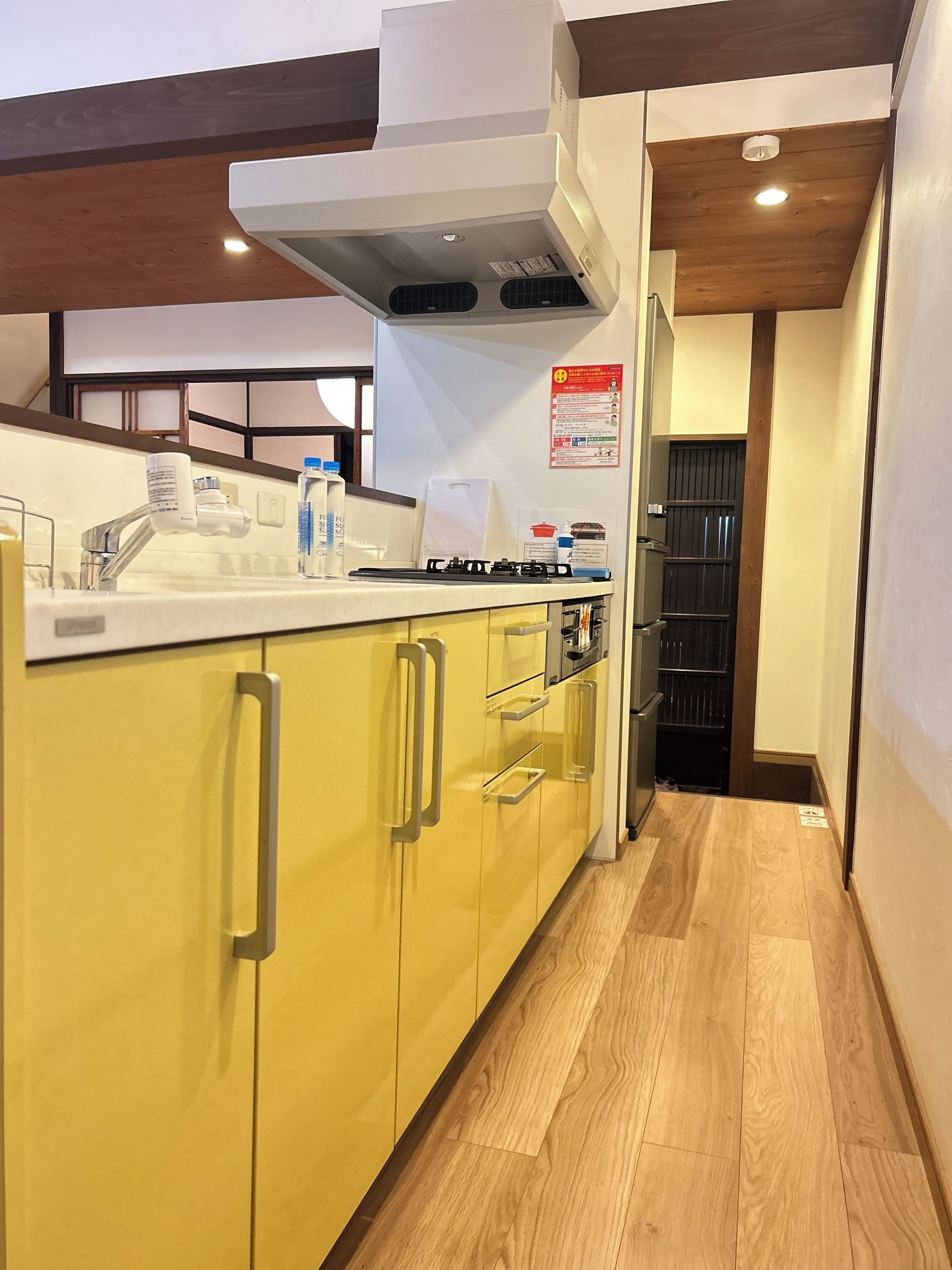 Fridge, microwave, stovetop, electric kettle