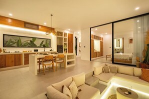 Villa, 1 King-Bett, Terrasse, Poolblick | Esszimmer