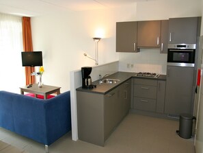 Fridge, microwave, dishwasher