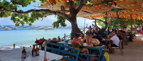 On the beach, white sand, beach bar