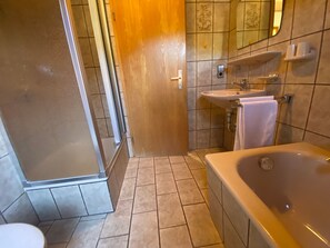 Shower, hair dryer, towels - Apartment Abendsonne with Mountain View, Shared Garden and Wi-Fi (Bad Rippoldsau-Schapbach)