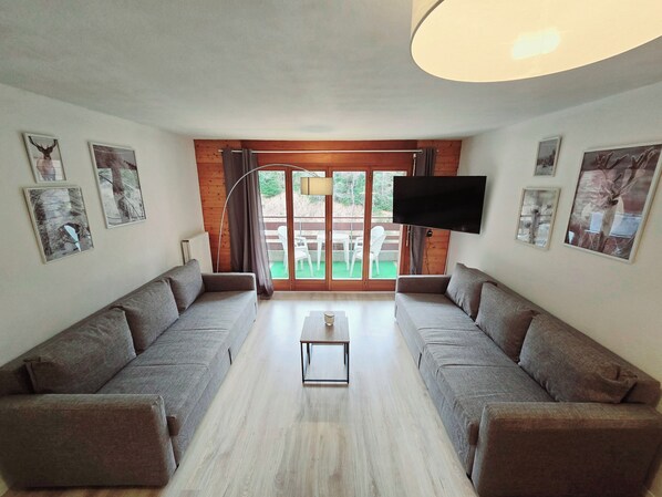 Smart-TV, Tischtennisplatte, Bücher