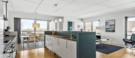 Fridge, microwave, oven, dishwasher