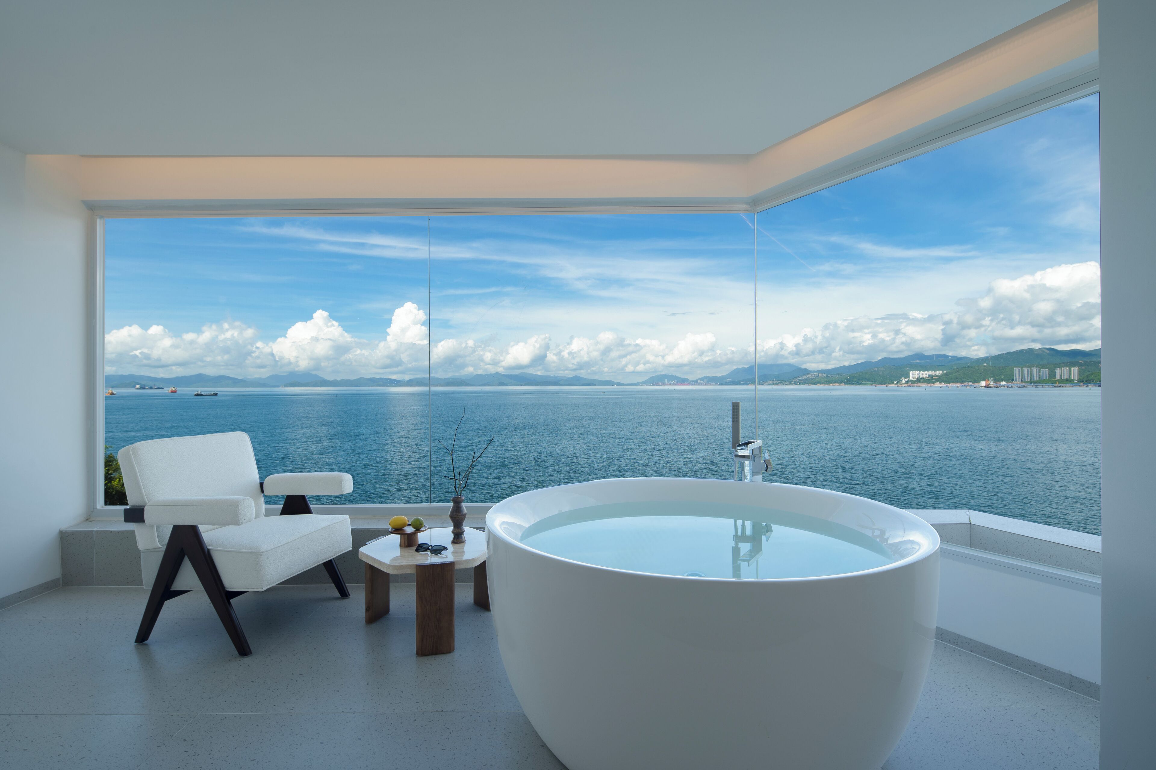 Panoramic Double Room, Balcony, Sea View | Bathroom | Separate tub and shower, rainfall showerhead, free toiletries