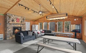 TV, fireplace