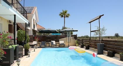 Modern room with sea view in Villa private pool fitness room in Oroklini