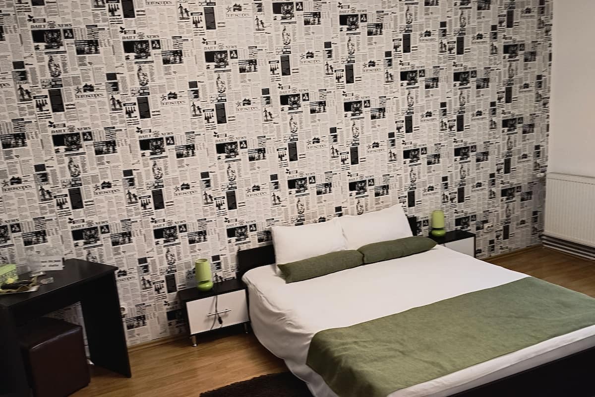 1 bedroom, desk, laptop workspace, blackout curtains
