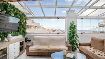 21-inch flat-screen TV with cable channels