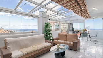 21-inch flat-screen TV with cable channels