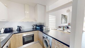 Fridge, microwave, oven, dishwasher