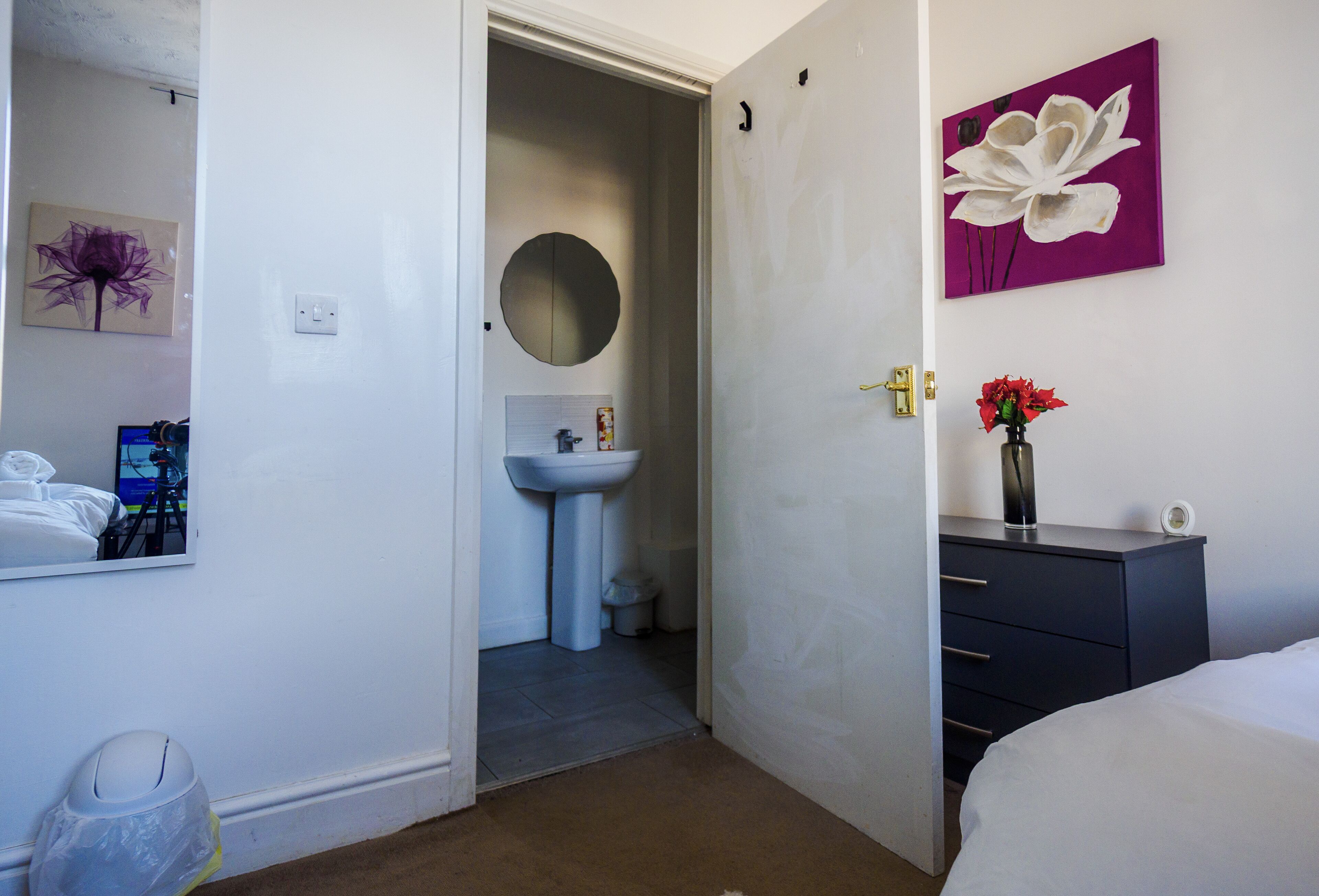 Shower, towels, toilet paper