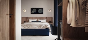 Quarto, 1 cama King | Cofres nos quartos, espaço de trabalho para notebook
