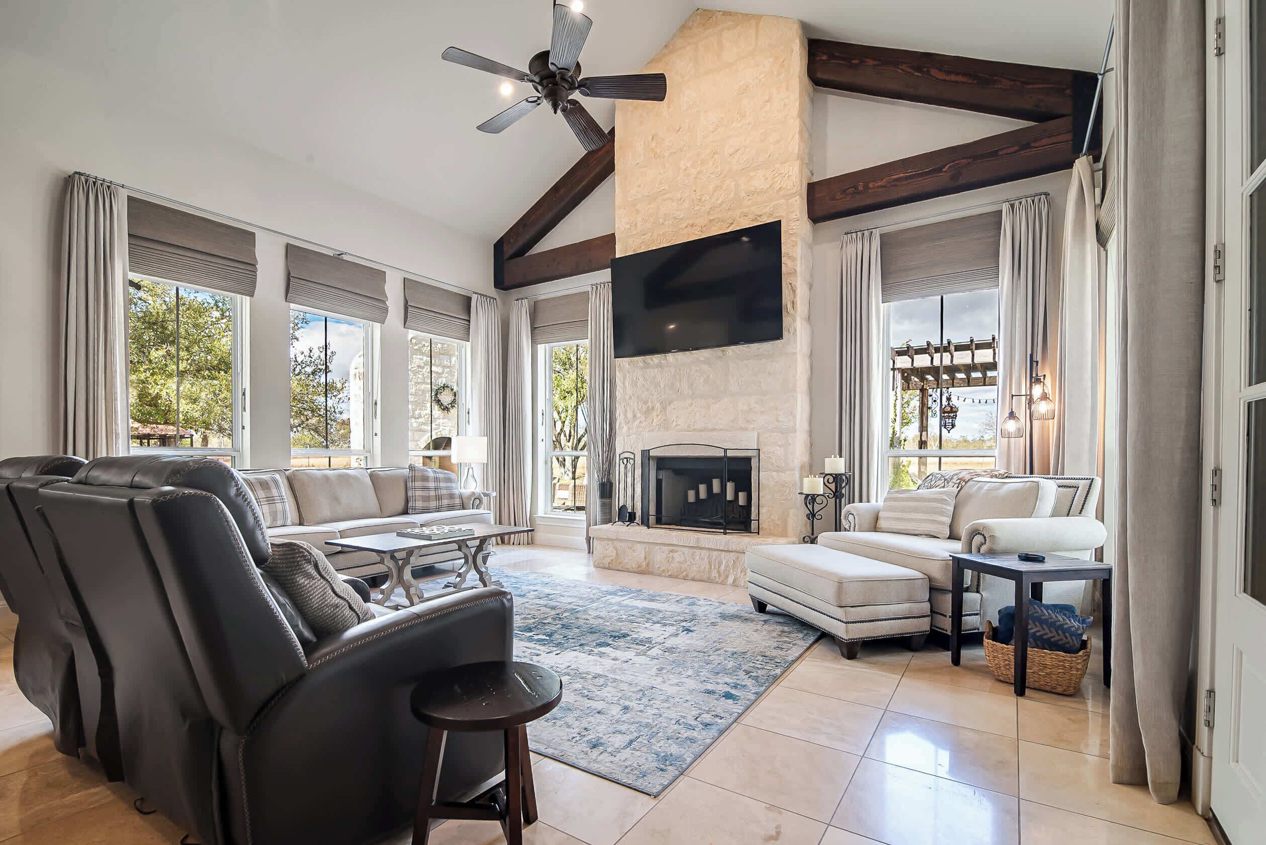 TV, fireplace, offices