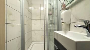Hair dryer, towels, toilet paper