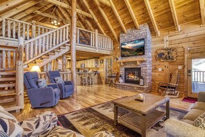 Smart TV, fireplace, foosball