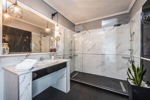Regadera, secadora de cabello, bidet, toallas 