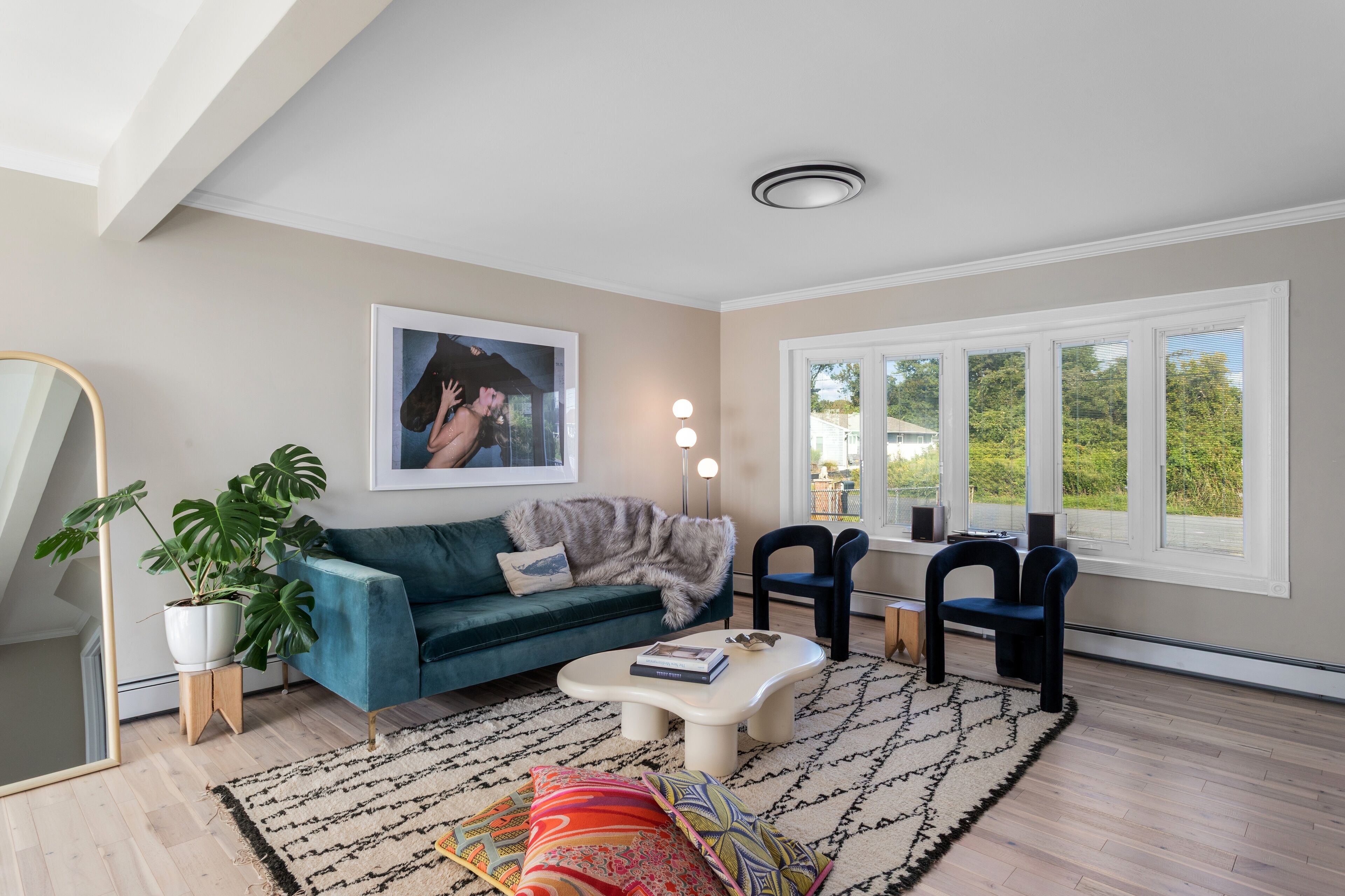 Télévision, cheminée, livres, médiathèque