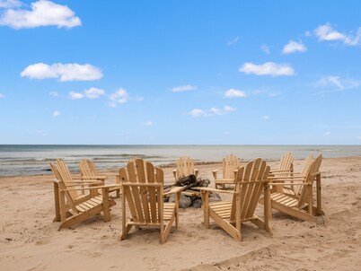 On The Rocks.  Lake Michigan Beachfront Home.