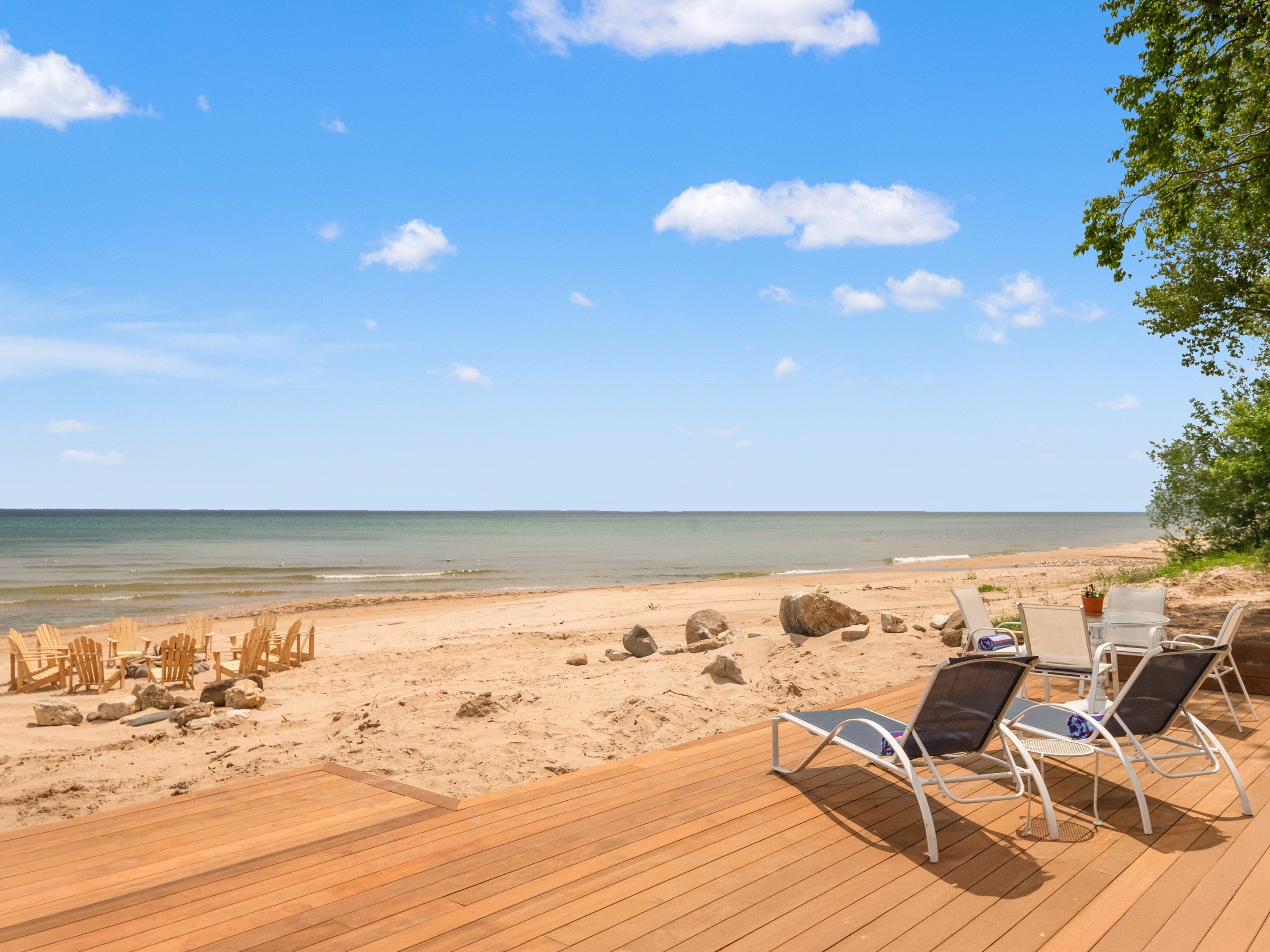 On the beach, sun loungers, beach towels