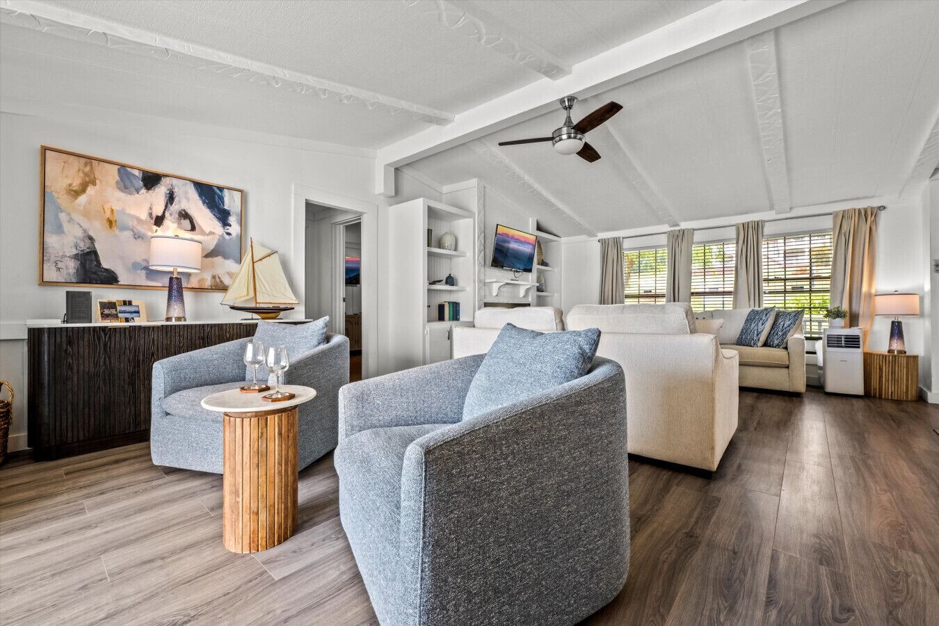 Smart TV, fireplace, video games, foosball