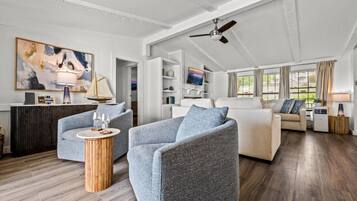 Smart TV, fireplace, video games, foosball