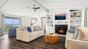 Smart TV, fireplace, video games, foosball