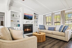 Smart TV, fireplace, video games, foosball