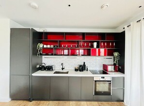 Fridge, microwave, oven, dishwasher