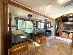 TV, fireplace, DVD player, stereo