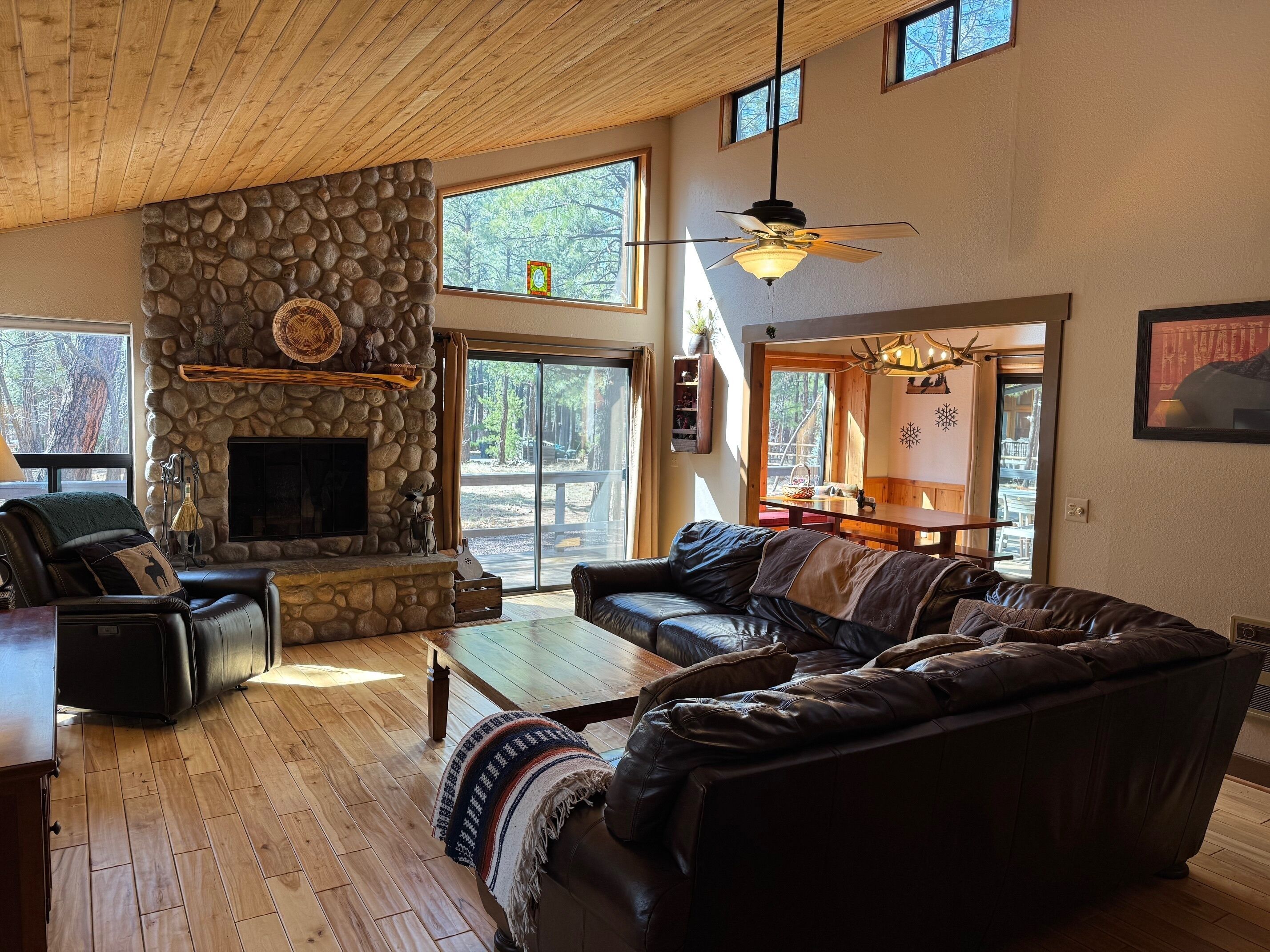 Smart TV, fireplace, computer monitors